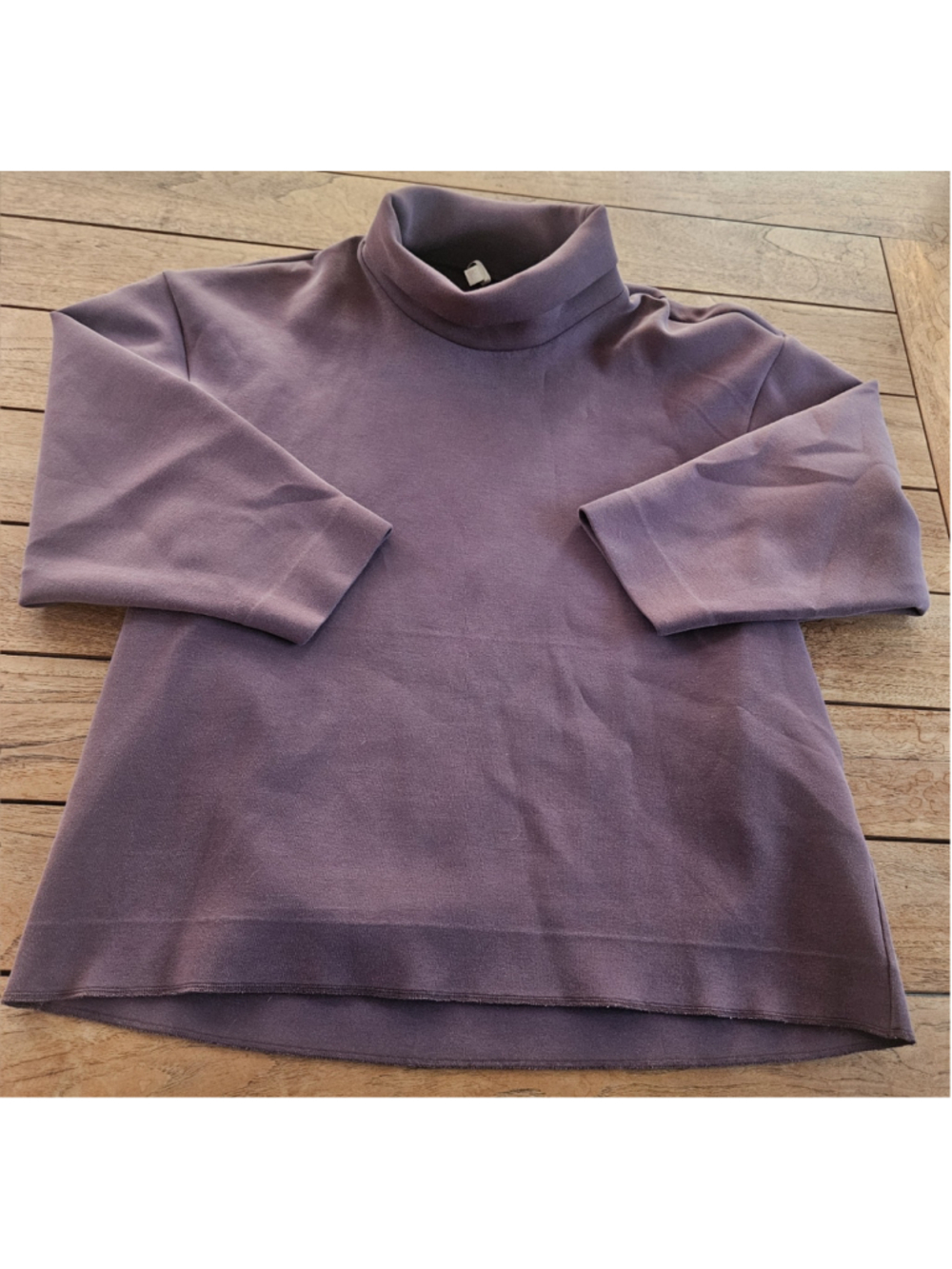 COS Dark Purple Mock Neck Top Cotton Blend Long Sleeve Boxy Minimalist Size L
